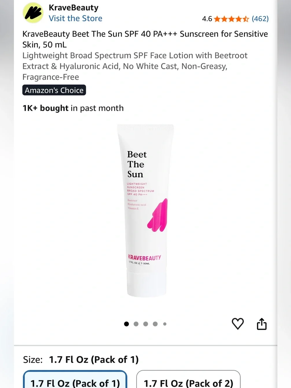 KraveBeauty Beet The Sun SPF 40 PA+++ Sunscreen for Sensitive Skin,